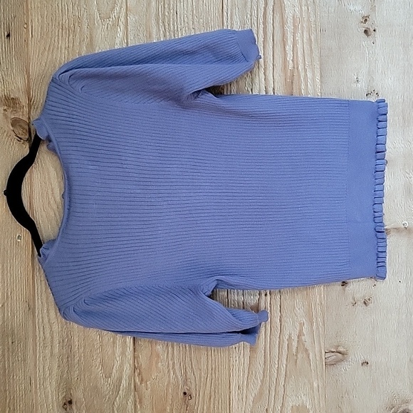 PAIGE Tasha Size Medium Blue Ribbed Short Sleeve Cotton & Silk Blend Cardigan - Picture 6 of 6